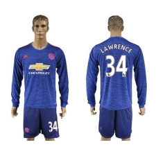 Manchester United #34 Lawrence Away Long Sleeves Soccer Club Jersey