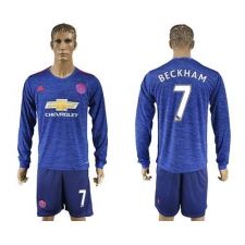 Manchester United #7 Beckham Away Long Sleeves Soccer Club Jersey