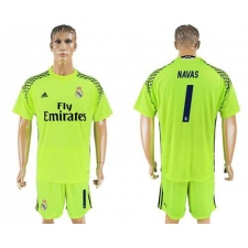 Real Madrid #1 Navas Shiny Green Goalkeeper Soccer Club Jersey