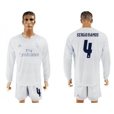 Real Madrid #4 Sergio Ramos Marine Environmental Protection Home Long Sleeves Soccer Club Jersey