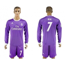 Real Madrid #7 Rual Away Long Sleeves Soccer Club Jersey