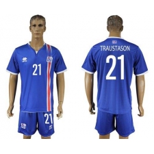 Iceland #21 Traustason Home Soccer Country Jersey