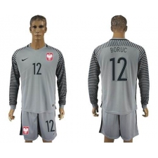 Poland #12 Boruc Grey Goalkeeper Long Sleeves Soccer Country Jersey