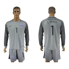 Chile #1 C.Bravo Grey Goalkeeper Long Sleeves Soccer Country Jersey