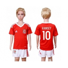 Wales #10 Ramsey Home Kid Soccer Country Jersey