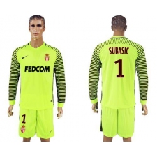 Monaco #1 Subasic Shiny Green Goalkeeper Long Sleeves Soccer Club Jersey