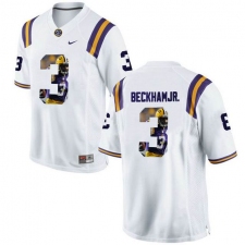 LSU Tigers #3 Odell Beckham Jr. White With Portrait Print College Jersey