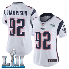 Women's Nike New England Patriots #92 James Harrison White Vapor Untouchable Limited Player Super Bowl LII NFL Jersey
