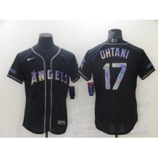 Men's Los Angeles Angels of Anaheim #17 Shohei Ohtani Black 2021 Iridescent Logo Jersey