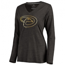 MLB Arizona Diamondbacks Women's Gold Collection Long Sleeve V-Neck Tri-Blend T-Shirt - Grey