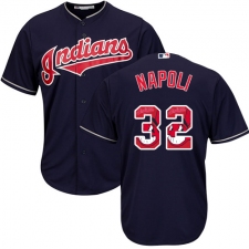 Men's Majestic Cleveland Indians #32 Mike Napoli Authentic Navy Blue Team Logo Fashion Cool Base MLB Jersey