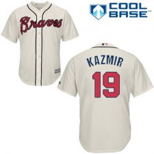 Youth Majestic Atlanta Braves #19 Scott Kazmir Authentic Cream Alternate 2 Cool Base MLB Jersey