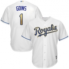 Men's Majestic Kansas City Royals #1 Ryan Goins Replica White Home Cool Base MLB Jersey