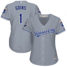 Women's Majestic Kansas City Royals #1 Ryan Goins Authentic Grey Road Cool Base MLB Jersey