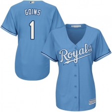 Women's Majestic Kansas City Royals #1 Ryan Goins Authentic Light Blue Alternate 1 Cool Base MLB Jersey