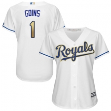 Women's Majestic Kansas City Royals #1 Ryan Goins Authentic White Home Cool Base MLB Jersey