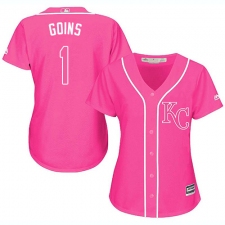 Women's Majestic Kansas City Royals #1 Ryan Goins Replica Pink Fashion Cool Base MLB Jersey