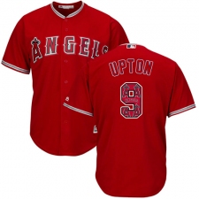 Men's Majestic Los Angeles Angels of Anaheim #9 Justin Upton Authentic Red Team Logo Fashion Cool Base MLB Jersey