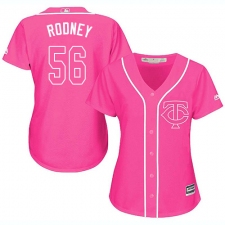 Women's Majestic Minnesota Twins #56 Fernando Rodney Replica Pink Fashion Cool Base MLB Jersey