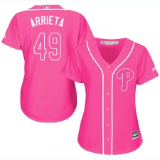 Women's Majestic Philadelphia Phillies #49 Jake Arrieta Replica Pink Fashion Cool Base MLB Jersey