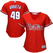 Women's Majestic Philadelphia Phillies #49 Jake Arrieta Replica Red Alternate Cool Base MLB Jersey