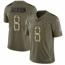 Men's Nike Baltimore Ravens #8 Lamar Jackson Limited Olive/Camo Salute to Service NFL Jersey
