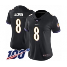 Women's Nike Baltimore Ravens #8 Lamar Jackson Black Alternate Vapor Untouchable Limited Player 100th Season NFL Jersey