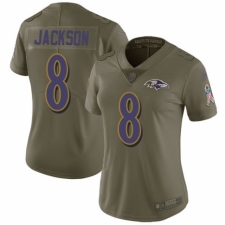 Women's Nike Baltimore Ravens #8 Lamar Jackson Limited Olive 2017 Salute to Service NFL Jersey