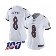Women's Nike Baltimore Ravens #8 Lamar Jackson White Vapor Untouchable Limited Player 100th Season NFL Jersey