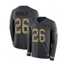 Youth Nike New York Giants #26 Saquon Barkley Limited Black Salute to Service Therma Long Sleeve NFL Jersey