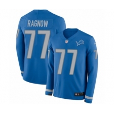 Men's Nike Detroit Lions #77 Frank Ragnow Limited Blue Therma Long Sleeve NFL Jersey
