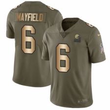 Men's Nike Cleveland Browns #6 Baker Mayfield Limited Olive Gold 2017 Salute to Service NFL Jersey