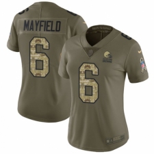 Women's Nike Cleveland Browns #6 Baker Mayfield Limited Olive Camo 2017 Salute to Service NFL Jersey