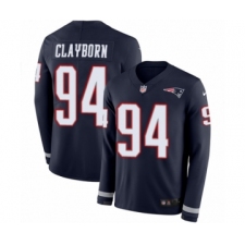 Youth Nike New England Patriots #94 Adrian Clayborn Limited Navy Blue Therma Long Sleeve NFL Jersey