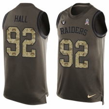 Men's Nike Oakland Raiders #92 P.J. Hall Limited Green Salute to Service Tank Top NFL Jersey