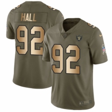 Youth Nike Oakland Raiders #92 P.J. Hall Limited Olive/Gold 2017 Salute to Service NFL Jersey