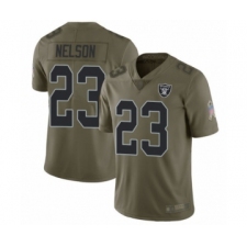 Men's Oakland Raiders #23 Nick Nelson Limited Olive 2017 Salute to Service Football Jersey