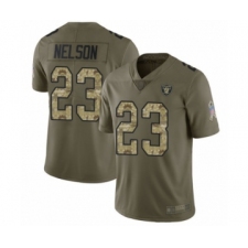 Men's Oakland Raiders #23 Nick Nelson Limited Olive Camo 2017 Salute to Service Football Jersey