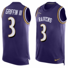Men's Nike Baltimore Ravens #3 Robert Griffin III Elite Purple Player Name & Number Tank Top NFL Jersey