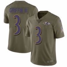 Men's Nike Baltimore Ravens #3 Robert Griffin III Limited Olive 2017 Salute to Service NFL Jersey