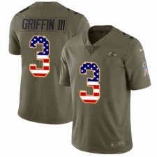 Youth Nike Baltimore Ravens #3 Robert Griffin III Limited Olive/USA Flag Salute to Service NFL Jersey