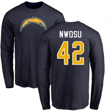 NFL Nike Los Angeles Chargers #42 Uchenna Nwosu Navy Blue Name & Number Logo Long Sleeve T-Shir