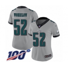 Women's Philadelphia Eagles #52 Paul Worrilow Limited Silver Inverted Legend 100th Season Football Jersey