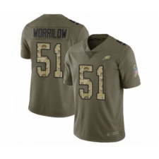 Youth Philadelphia Eagles #51 Paul Worrilow Limited Olive Camo 2017 Salute to Service Football Jersey