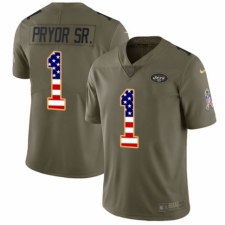 Men's Nike New York Jets #1 Terrelle Pryor Sr. Limited Olive/USA Flag 2017 Salute to Service NFL Jersey