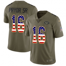 Men's Nike New York Jets #16 Terrelle Pryor Sr. Limited Olive USA Flag 2017 Salute to Service NFL Jersey