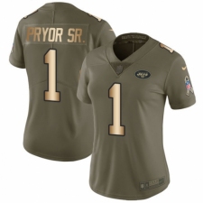 Women's Nike New York Jets #1 Terrelle Pryor Sr. Limited Olive/Gold 2017 Salute to Service NFL Jersey