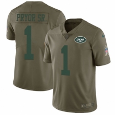 Youth Nike New York Jets #1 Terrelle Pryor Sr. Limited Olive 2017 Salute to Service NFL Jersey