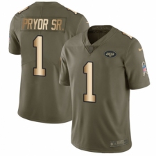 Youth Nike New York Jets #1 Terrelle Pryor Sr. Limited Olive/Gold 2017 Salute to Service NFL Jersey