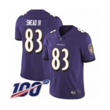 Men's Baltimore Ravens #83 Willie Snead IV Purple Team Color Vapor Untouchable Limited Player 100th Season Football Jersey
